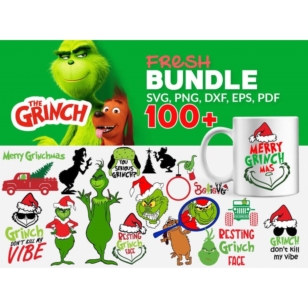 Mega Grinch SVG Bundle, The Grinch Cut Files, Grinch PNG Bundle