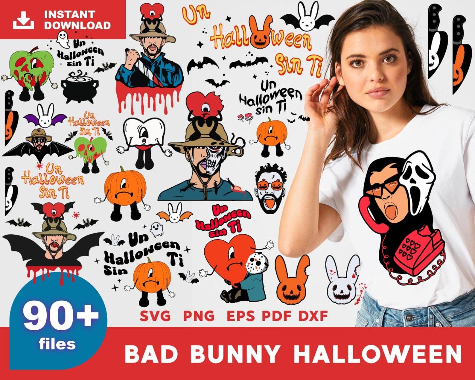 Bad Bunny Heart Halloween SVG PNG Digital Dile Clipart