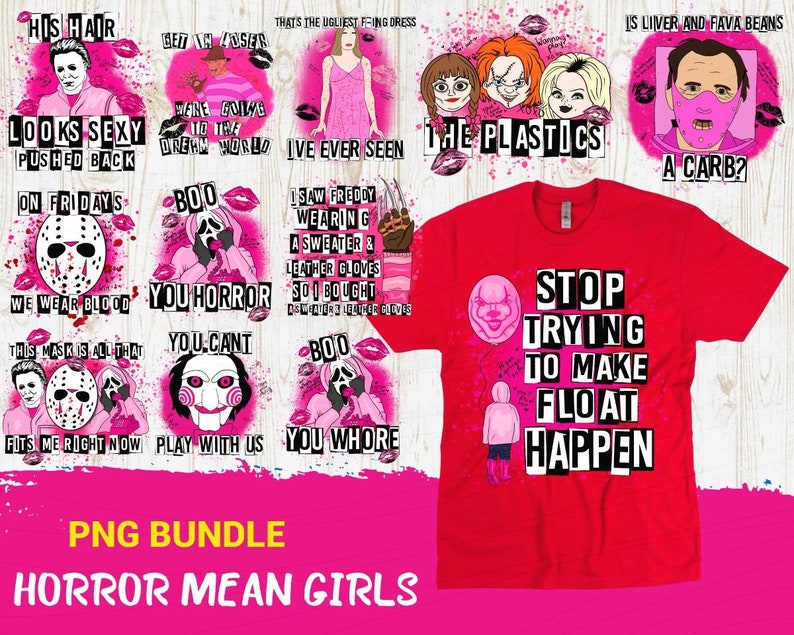 horror mean girls PNG bundle Ghost face, boo you whore, mean girls, pink png, ghost face png, digital png, halloween png, horror png, movie png, mean girls whore