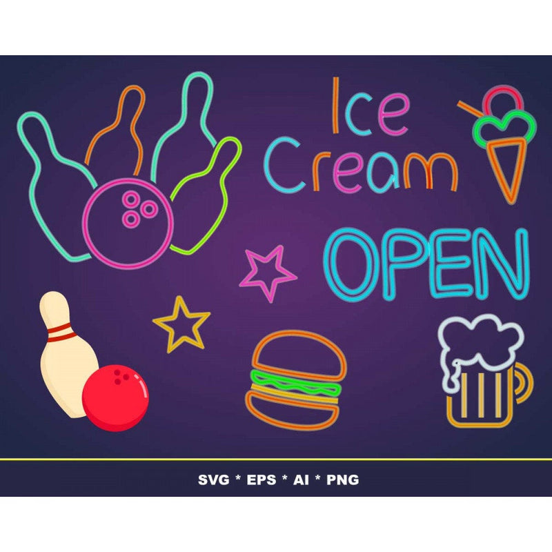 100+ Bar neon style signs svg bunlle